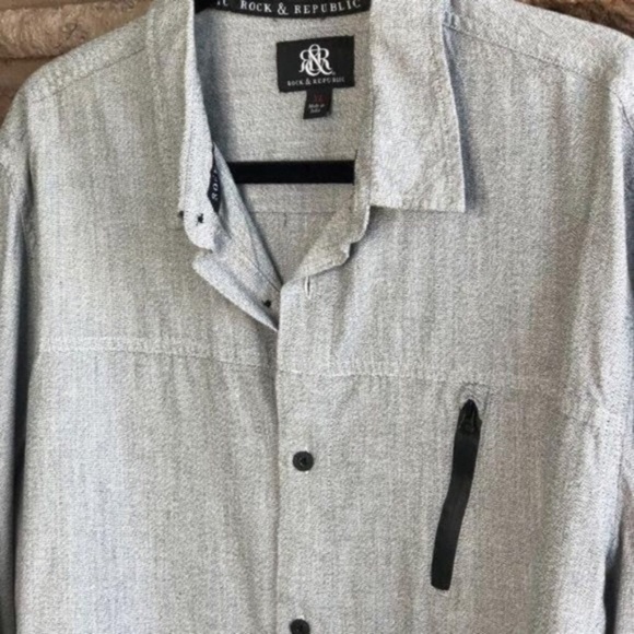 Rock&Republic Light Gray Zipper Accent Shirt Sz L - Picture 1 of 6